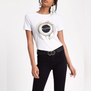 River Island 1988 Tee Shirt Women's Medium‎ Gold Snake 100% Cotton Serpent